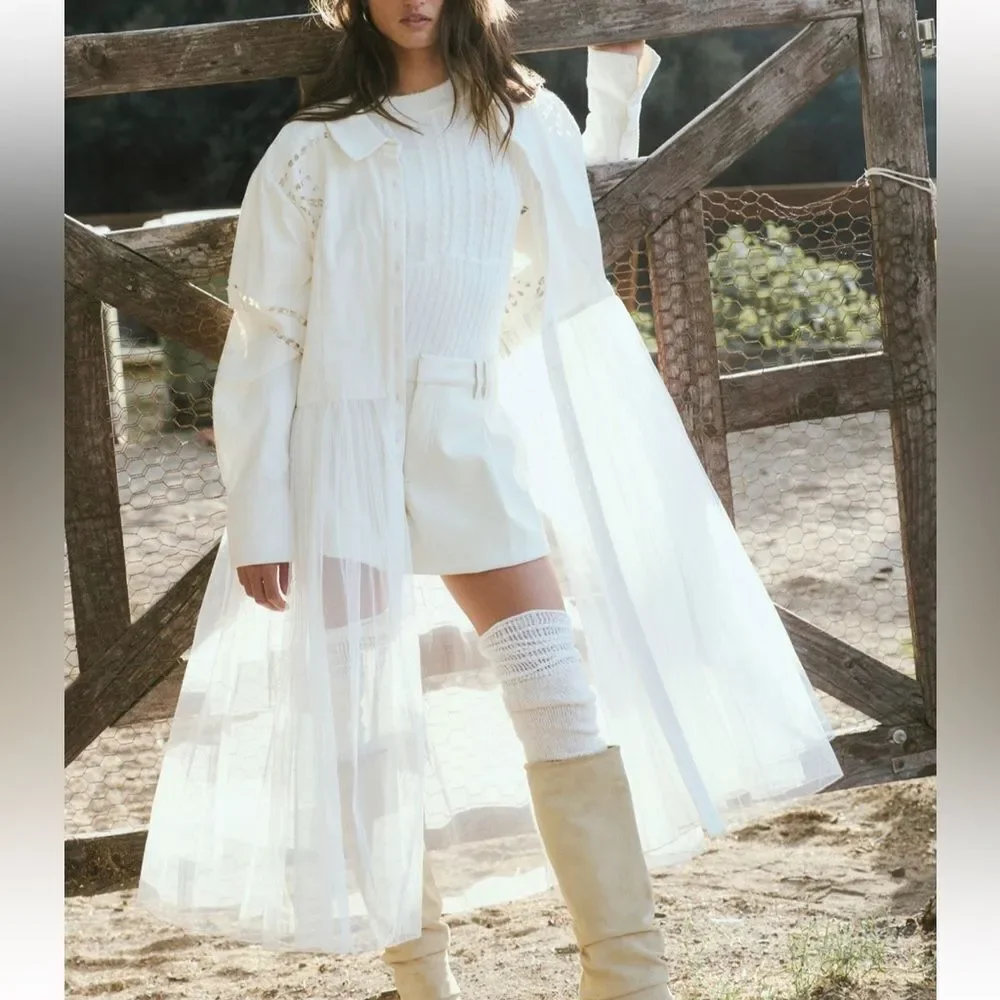 Free People Flower Bud Baby Maxi Top White L